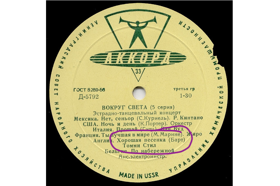 Лейбл советского диска с хитом Томми Стила