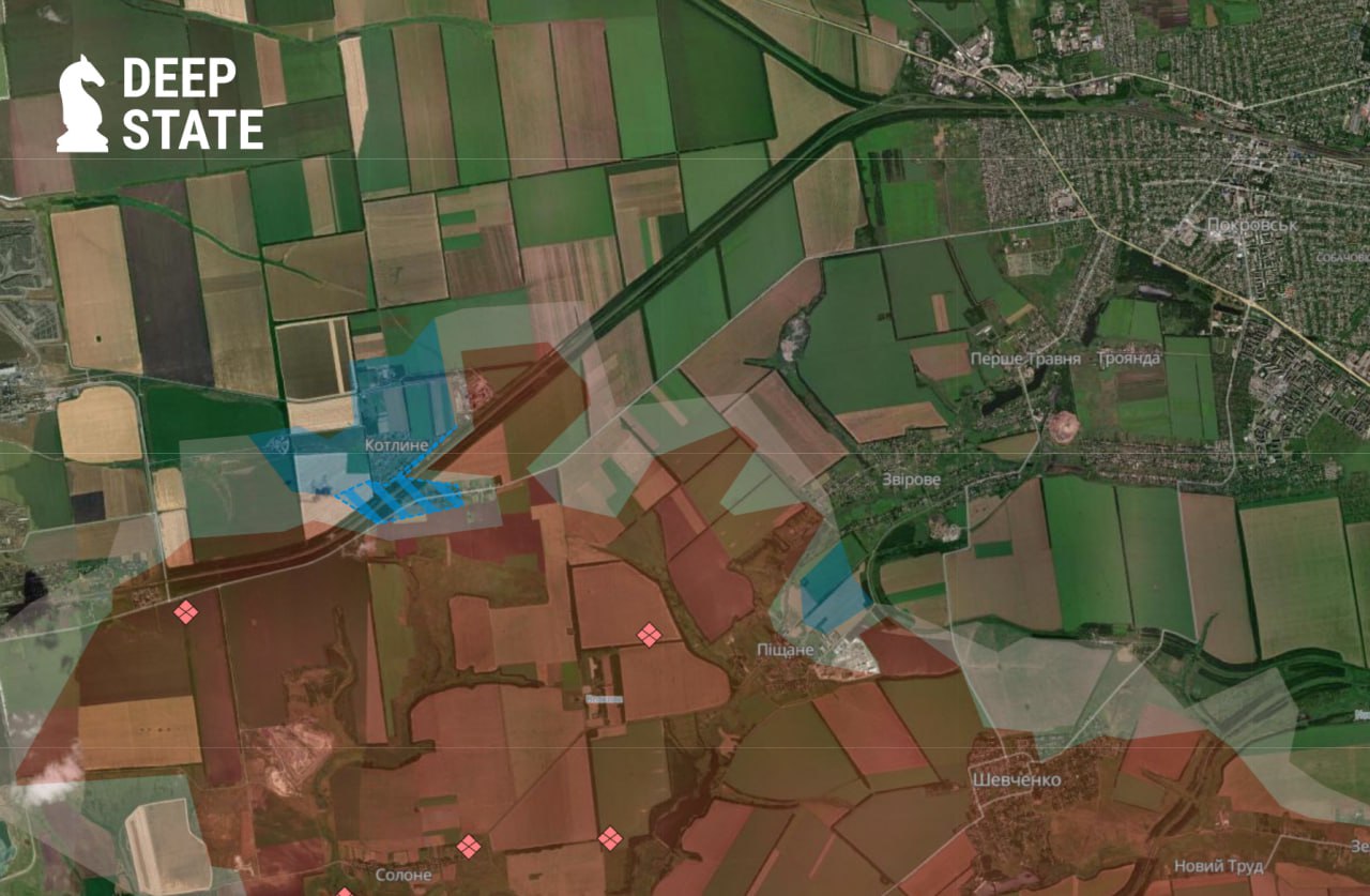 Ситуация к западу от Покровска (до 2016 года — Красноармейск) по версии DeepState