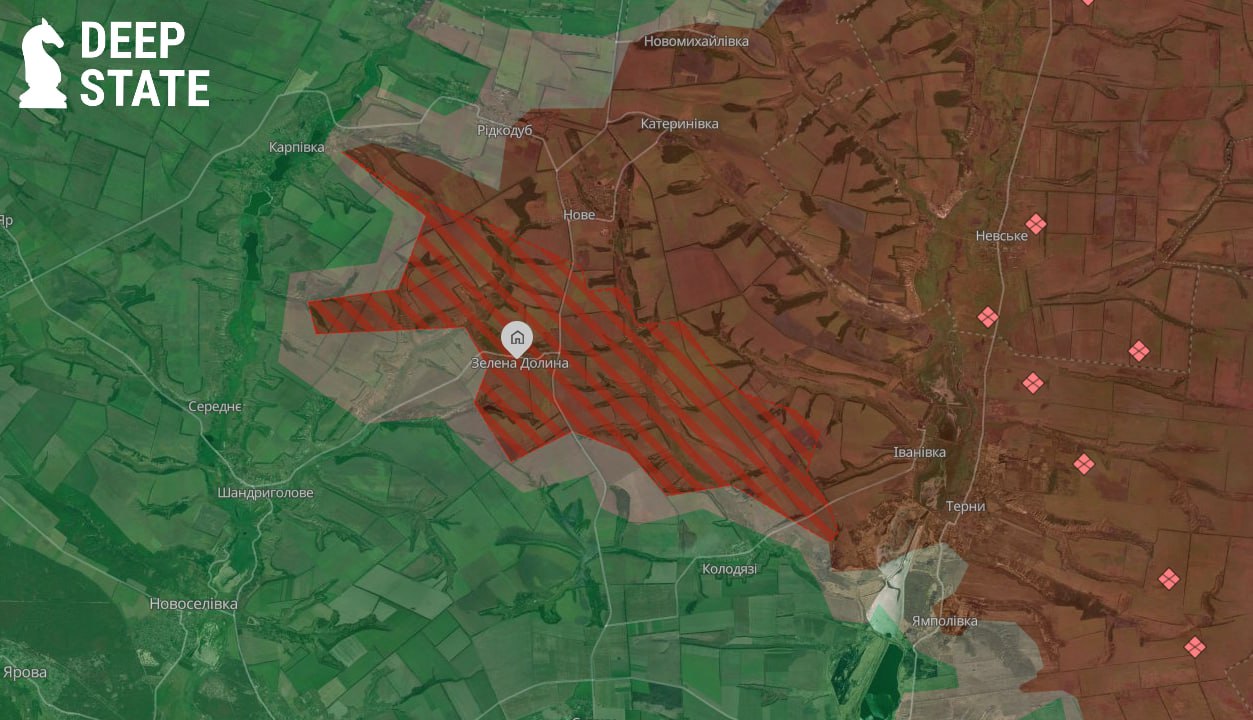 Продвижение ВС РФ в районе Зелёной Долины по версии DeepState