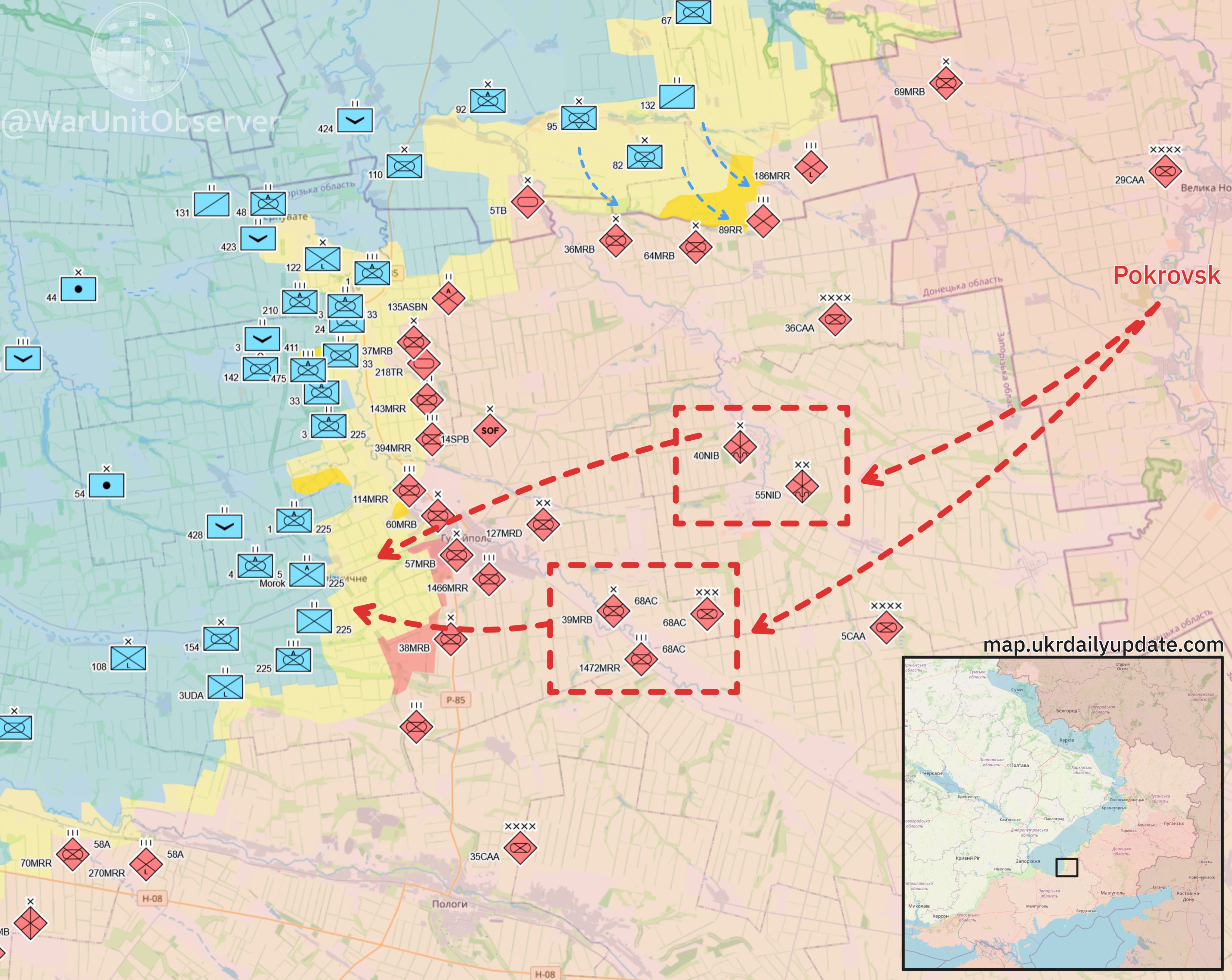 Ситуация в районе Гуляйполя на южно-донецком направлении по версии ресурса Unit Observer