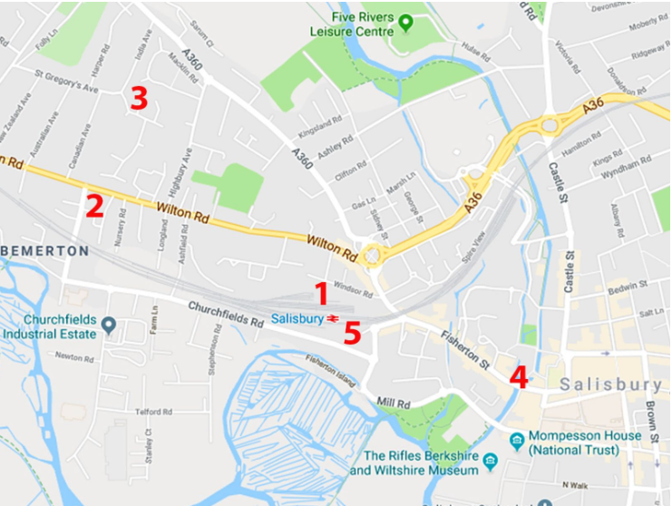 Места в Солсбери, в которых были замечены Петров и Боширов